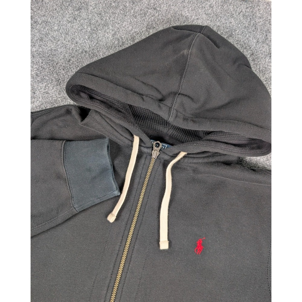 Polo Ralph Lauren Fleece Hoodie Mens XL Black‎ Full Zip Comfort Red Pony